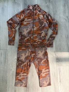 Women's Rust & Beige Camo Zip-Front Jumpsuit Baselayer